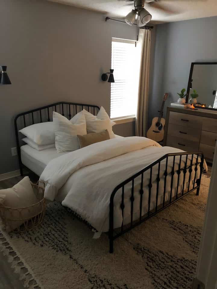 Embracing the perfect blend of modern style and cozy comfort in my bedroom! 🛌✨ #CozyVibes #ModernHome