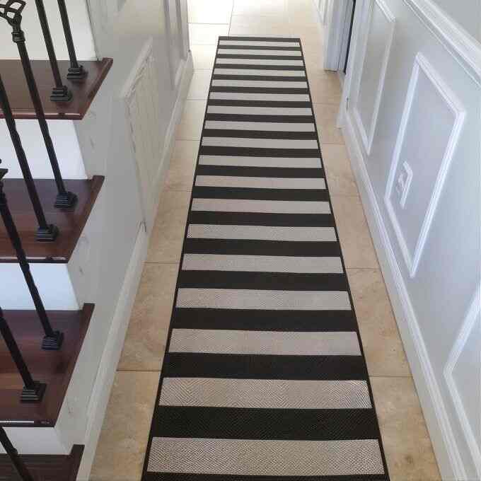 Adding a touch of style to my hallway with this chic stripe runner! ✨🚪 #HallwayDecor #HomeStyle