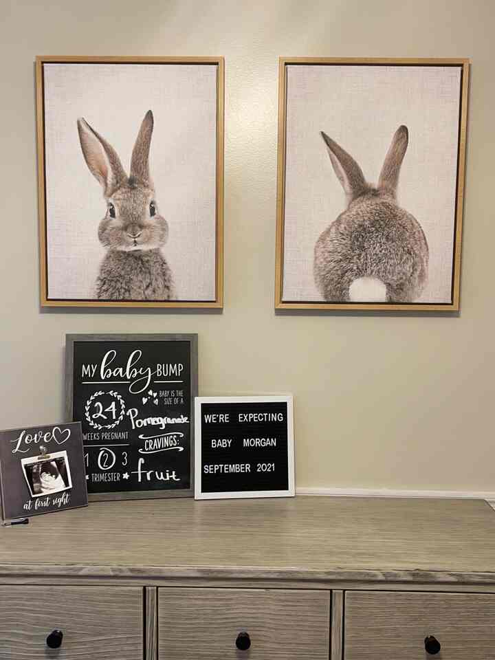 Adding a touch of whimsy to the nursery with adorable bunny art! Perfect for sparking imagination and joy. 🐰🌼 #NurseryDecor #BunnyLove