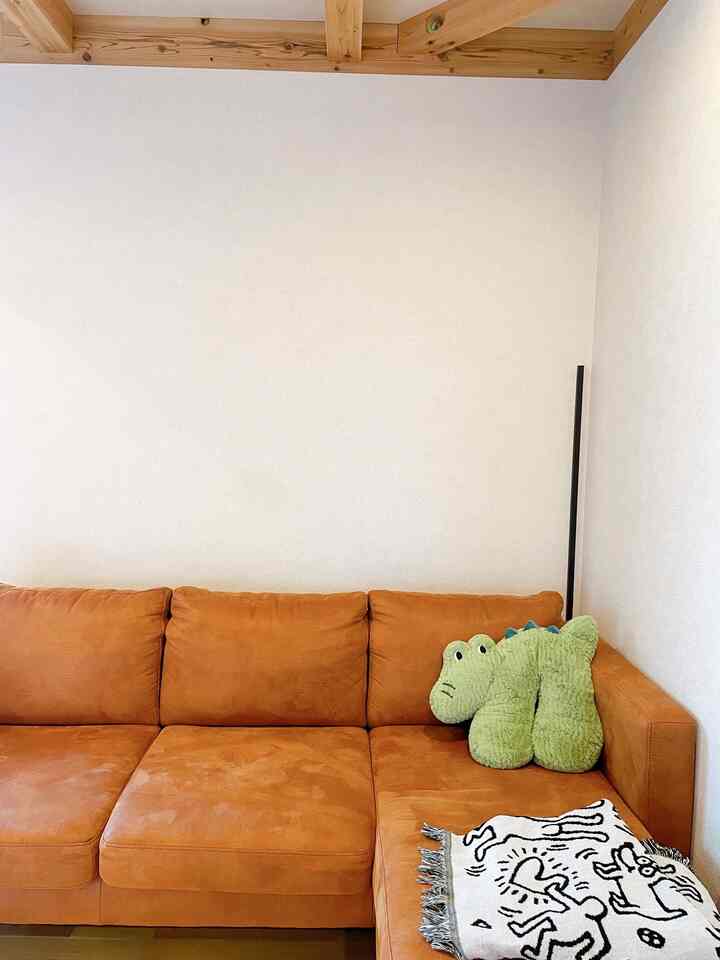 リビングソファーにたまに可愛いコを置いてみる♡⃜
#クッション人形  #ワニ枕　#NOCEソファ #ソファ