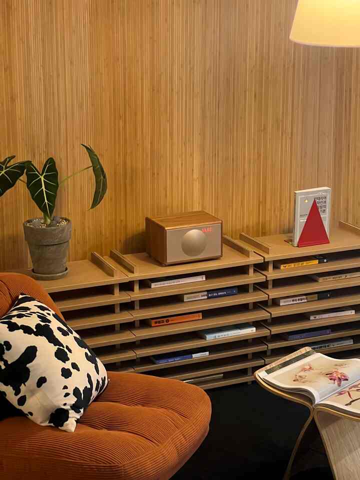 I put a divider in the space where the dining table used to be and filled the shelves to turn it into a hobby space. A cozy space where you can listen to music and read books has been completed. ✨ 

#Living room #취미공간 #인테리어 #추천템
