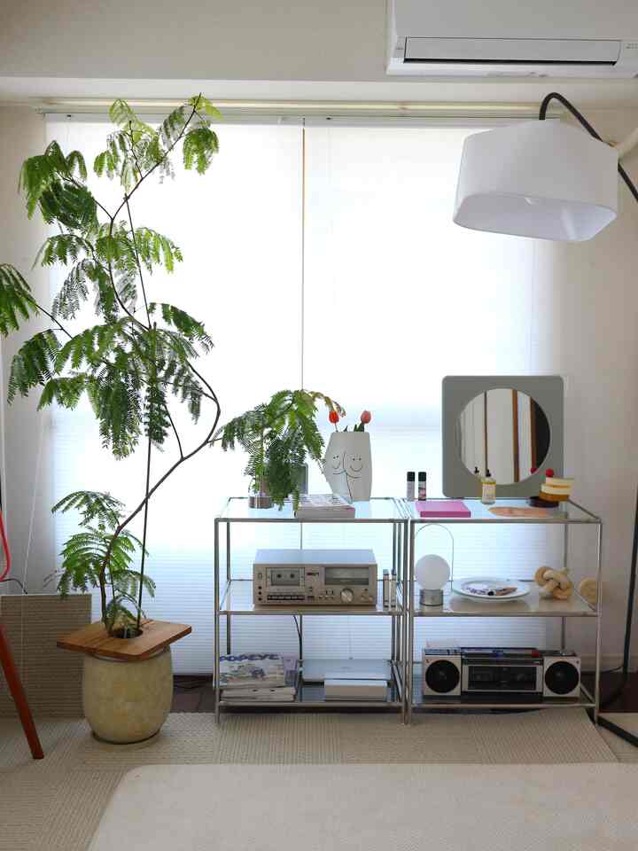 I have a cassette deck and boombox on the modular glass shelf in my living room.

I like the combination of glass and metal.

#modularfurniture #ガラス棚 #カセットデッキ #ラジカセ #ikeaミラー #エバーフレッシュ #ガラスキャビネット