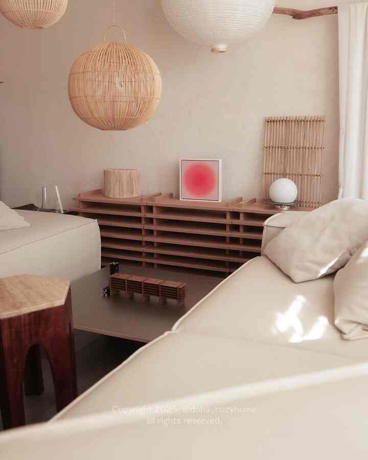 #오늘의우리집 前日の夜から差し込まれて始まった構造変更と漆喰照明まで 🧡 夏の感じ 製法ナナヨ？

アンフレームドフレームは強烈な太陽なんですよ、モジュラーソファはリゾートラウンジのように対面型に配置し、天井にはラタン照明が漂っていて涼しい夏の感じを仕上げてみました🌞⛅️

でも…実際には夏もプールもあまり好きではありません🫠💨（反転）
今夏の家コックという気持ちこんなに家で強力に表現してみる中…

あなたは夏が好きですか？ 🧡
•
•
•
•
•
#ラタン照明 #발리조명 #여름스타일링 #여름액자 #summerinterior #rattanlamp #modularsofa #naturalhome #ラタン照明 #콘수프기록 #콘수프챌린지 
#インテリアスタイルリング #ラタンインテリア #モジュールソファ #韓国インテリア #slowliving