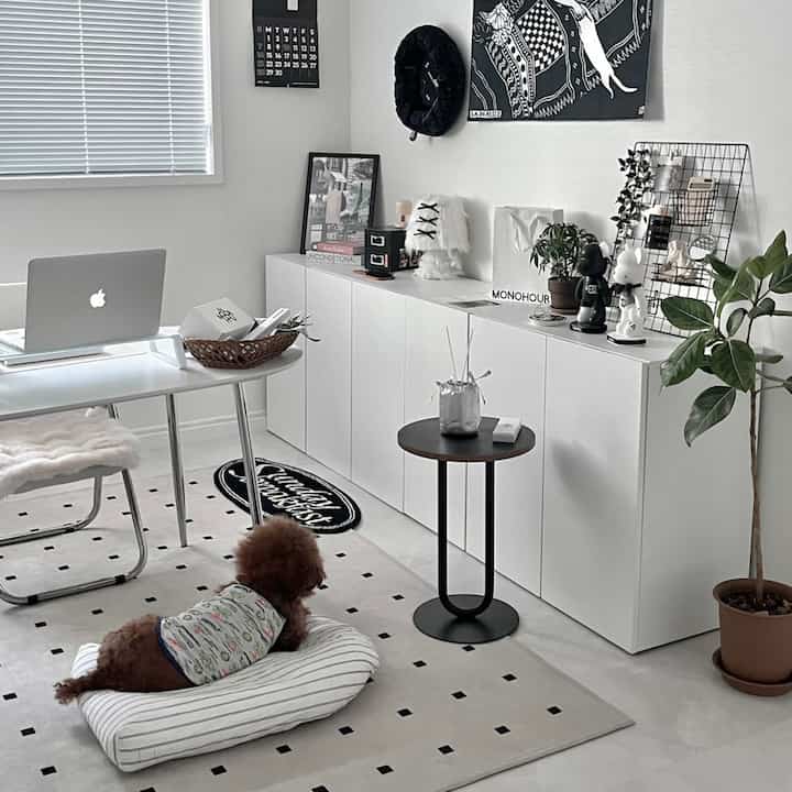 My favorite photo. ᐟ 🧺🤍
Mungchi has a cute face, but her back... and body... are so cute 🐻🐻🐻

#Today'sHome #콘수프기록 #서재인테리어 #서재꾸미기 #작은방인테리어 #작은방꾸미기 #방꾸미기 #데스크테리어 #데스크셋업 #데스크꾸미기 #벽꾸미기 #화이트인테리어 #블랙앤화이트인테리어 #모노톤인테리어 #미드센츄리모던 #미드센추리인테리어 #펫테리어 #반려견과함께사는집 #강아지방석 #강아지쿠션 #강아지침대 #화이트수납장 #패브릭포스터 #맞팔