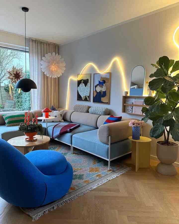 Warm lighting flows through the room, highlighting bold colors, soft curves, and thoughtful details ✨

Credit: @hej_sylwi

#ModernInterior #ColorfulLiving #CozyHomeStyle #ScandiInspired #DesignMood #InteriorDetails
#LivingRoomGoals #WarmLighting #PlayfulSpaces #HomeInspo #StyledLiving #InteriorInspiration