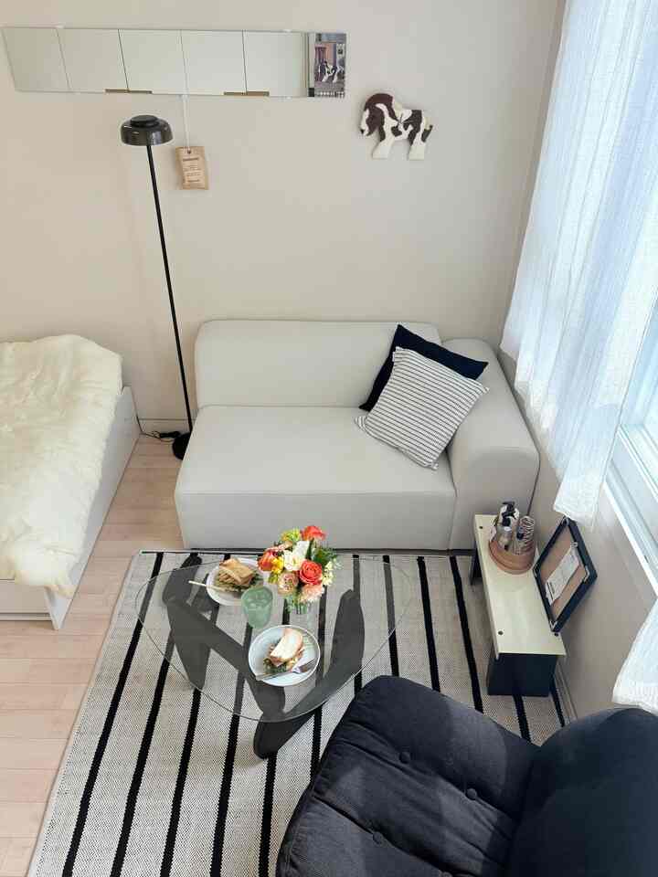 Weekend at my  #interior #집꾸 #집꾸미기 #소품 #daily #오늘의집 #셀인 #셀프인테리어 #homedecor #roomtour #home #roomdecor #오하우스 #원룸 #원룸인테리어 #쿠션커버 #러그 #빈티지러그 #겨울 #겨울인테리어 #자취방인테리어 #자취방 #블랙인테리어 #블랙앤화이트 #오늘의우리집 #스트라이프러그 #콘수프기록 #봄맞이집꾸템 #시계