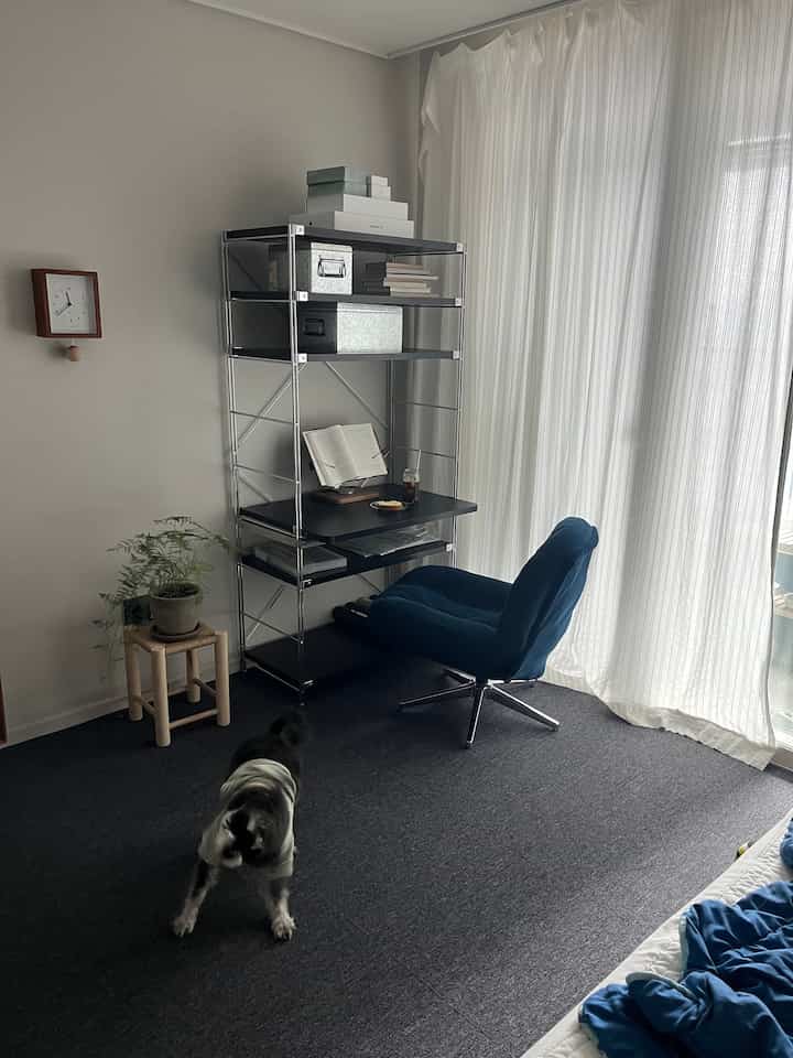 デスクの横にブラックシェルフを配置してみましたが、趣味用品や作業ツールを整理するのに活用度が本当に良いです。  #취미공간 #데스크테리어 #홈오피스 #인테리어선반 #수납인테리어 #공간활용 #원룸꾸미기  #현명한소비 