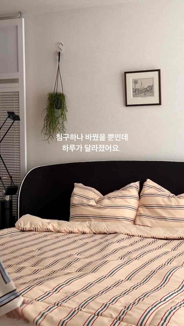 寝具だけを変えただけなのに
一日の始まりと終わりが変わりました。☁️

暖かい色にストライプパターンが加わります
空間に居心地を一層加え、

ヨーロッパの感性も穏やかに染み込んだ寝室です..🤍

寝具のおかげで
寝室で過ごす時間が長くなる最近、

一日の始まりと終わり
もっと良くなりました✨


＃バザール＃寝具＃きれいなチェゴヤ＃コンスープ記録店＃寝具おすすめ＃寝具セット＃ラジックベッド＃ベッドルームインテリア＃ベッドルーム飾り＃ベッドスタイリング＃照明＃ベッドフレーム＃フレーム＃プランテリア＃ラグ＃壁＃パーティション＃カーテン 