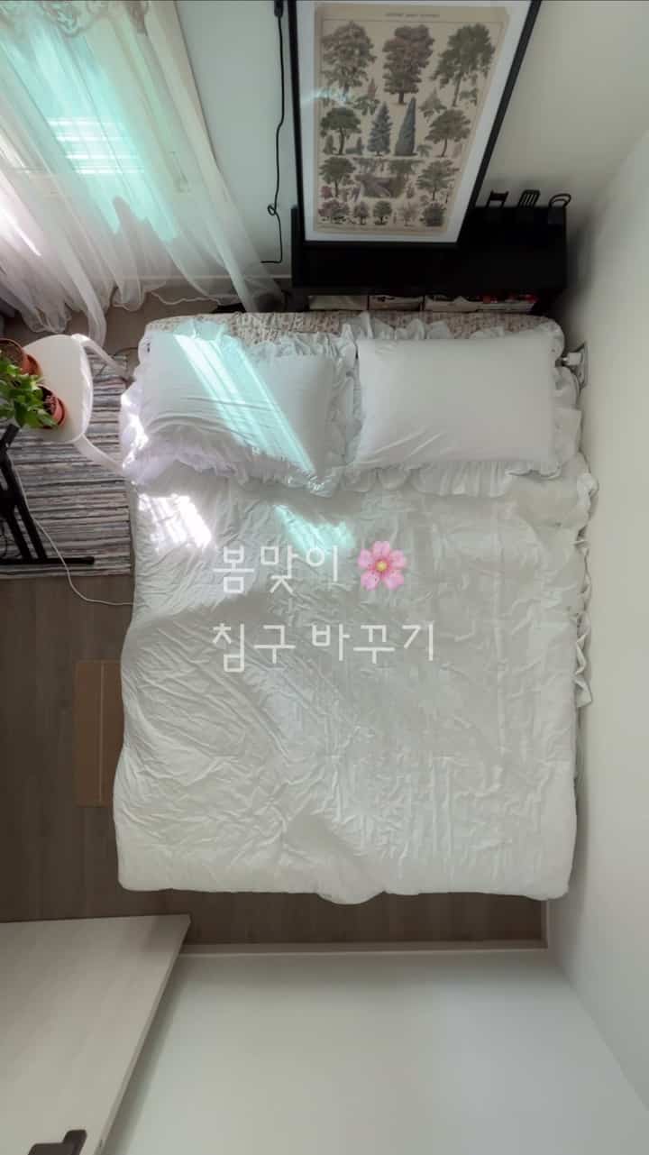 #콘수프기록집 #오늘의우리집 

春の天気を迎え、寝室をすっきりとしたムードに変えてくれました！

#寝室の飾り #침구 #베개커버 #bedding #자취방꾸미기