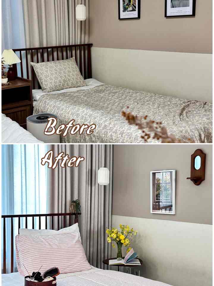 ＃インテリアノウハウ＃コンスープ記録集 
「春の雰囲気、寝室から軽く変えてみました🌿」

秋と冬の寝室は落ち着いたベージュトーンです 
ブラックフレームフォトフレーム、トーンダウンパターン寝具 
安定感のあるムードを与えました。

今度は寝具からさっぱりと変えて 
全体の雰囲気を一トン明るく引き上げました。

ピンクのストライプの布団で柔らかいポイントを与え、
ベッドの横にはイエロートンのラナンキュラスを加える 
空間に生気を満たしてくれました。
小さな変化だが季節感がパッと感じられる部分🌼🌼

また壁面にはホワイトフレーム額縁とウッド棚を加えて視線がとどまるポイントを作ってくれるから
スペースがはるかに少なくムミトして感性的に仕上がったんですよ🤎

寝具、花、額縁のように軽く変えることができる 
アイテムだけでも十分に華やかな雰囲気の 
寝室のスタイリングを作成できます。


＃寝室の装飾＃春のインテリア＃非ポアフター＃今日の集中性＃ホームスタイリング＃家の装飾＃寝具のおすすめ＃感性インテリア＃今日の庭＃夏の寝具＃夏のインテリア＃家の中で最も忙しい＃夏の寝室＃ワンルームの飾り 