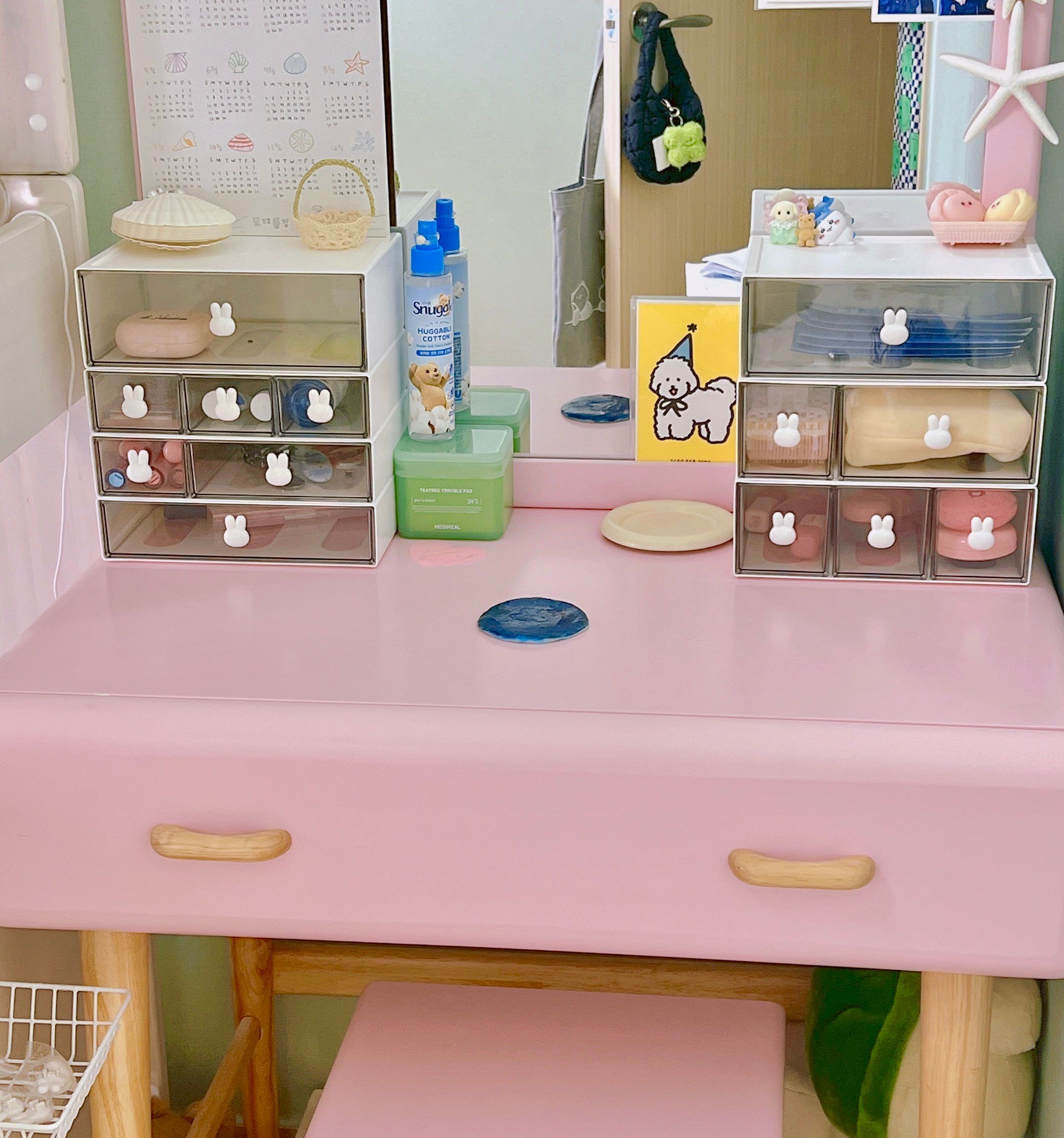 ROSEGIRL HOUSE ウサギ 小物入れ 引き出し L［3種］ 透明 机の整理用品