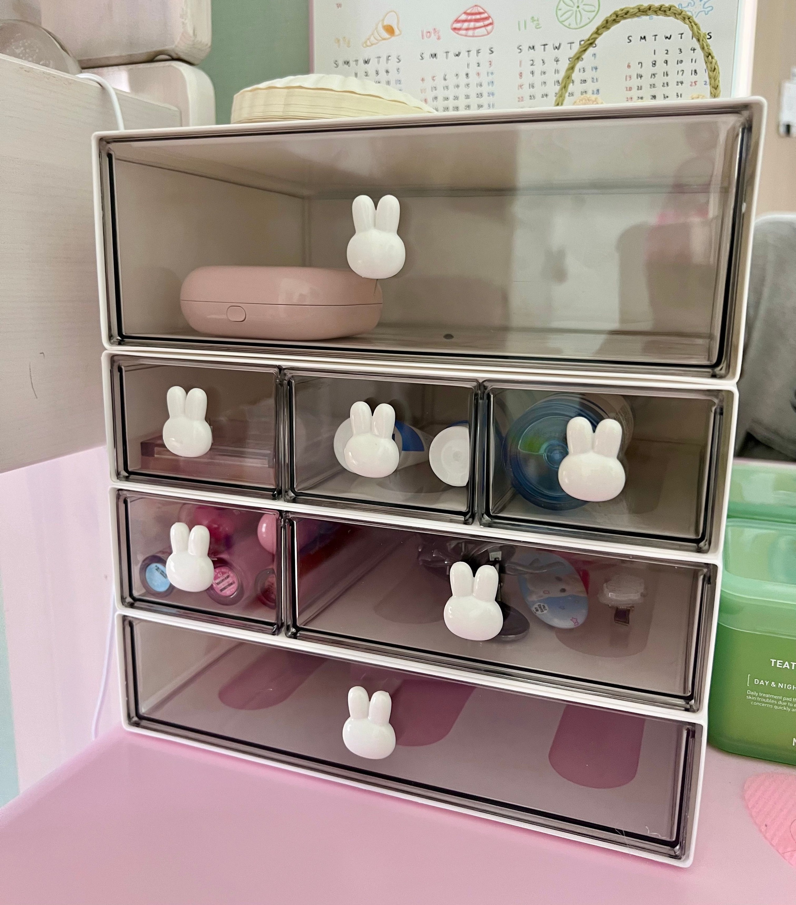ROSEGIRL HOUSE ウサギ 小物入れ 引き出し L［3種］ 透明 全縦サイズ