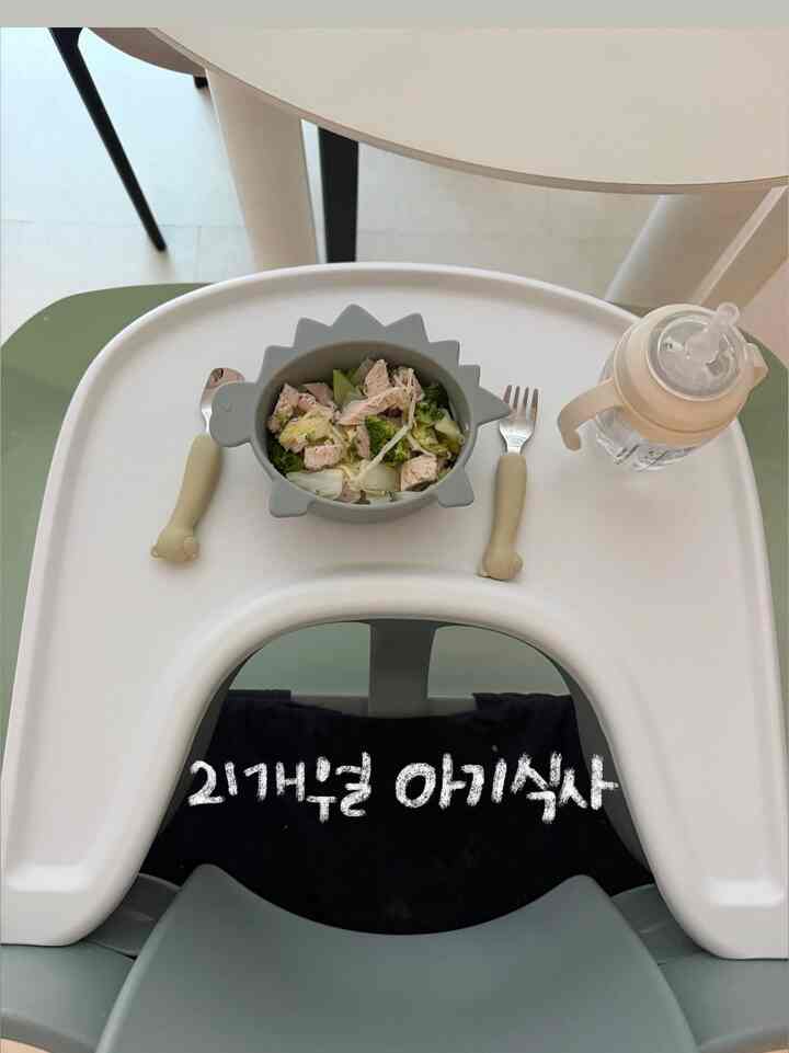 赤ちゃんとの朝食。 
どんどん食べられるような食べ物が多くなって良い最近。

朝は健康に食べるために 
主にキャベツやアルベギキャベツブロッカリーなど旬の野菜やよく食べるものを中心にバター一本と炒めて鶏胸肉キノコを加え、少し塩味で仕上げて少しカットしてくれたので、あまりにもよく食べてお母さんも今日はぼやけている。 

最近、自我が強くなって欲しいものだけ食べようとして以前に与えていたフルーツパンは、常に食事の後に与えようと努力中 ;) 

かわいい私たちの大麦もキャベツを少し煮てくれる… ！  #아기와함께사는집 #아기식탁의자 #아기식기 #아기가있는집 #애개육아 #아기의자 #콘수프기록집