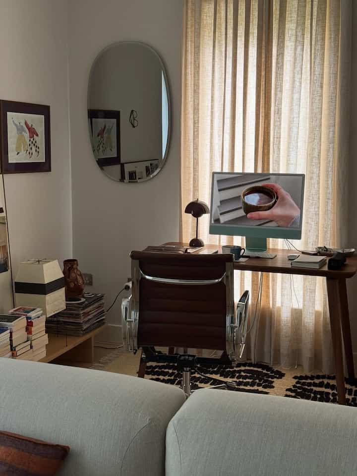 A cozy work corner that feels more like part of the living space than a separate office. The warm wood tones, soft linen curtains, and vintage-inspired desk setup create an atmosphere that makes even everyday tasks feel a little slower and more intentional.

Credit: @Joyceemli

#HomeOffice #WorkFromHomeStyle #CozyWorkspace #InteriorInspiration #WarmMinimalism #DeskSetup #ModernVintage #SlowLiving #DesignDetails #NeutralHome #CuratedSpaces #EverydayInteriors #ApartmentTherapy #HomeStyling #WorkspaceGoals