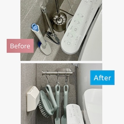 욕실 좁은공간 활용 노하우🚽✨
욕실 구석 바닥에 중구난방으로 세워두었던 
밤티 청소도구들☠️ 
세트로 교체해 통일시키고
무타공걸이를 활용해 공중부양 해주었더니
욕실이 훨씬 깔끔해졌어요👍🏻
무타공걸이는 가로폭이 좁은 타입으로 선택해서 
좁은 공간을 효율적으로 활용해보았답니다💫
#인테리어노하우 #콘수프기록집 #욕실인테리어 #욕실청소 #욕실청소도구 #화장실청소템 #화장실청소 #욕실청소템 #청소도구정리 #청소도구걸이 #무타공걸이 #욕실꾸미기 #욕실선반 #청소템 #욕실청소용품 #좁은욕실 #좁은욕실인테리어 #욕실수납 #공중부양템 #욕실청소솔 #좁은공간활용 #좁은화장실 #공간활용 #s자고리 #비포애프터 #비포앤애프터

