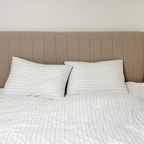 우리집 최애 가구를 소개합니다 🛏️🤍

침대는 크면 클수록 좋다는 말에 
고민 없이 선택한 지누스 라지킹 침대!

성인 두 명이 누워서 굴러다녀도 될 만큼 넉넉한 사이즈라 정말 만족하면서 사용하고 있어요! 
적당히 푹신한 쿠션감도 좋고, 
베이지 패브릭 헤드 부분도 폭신해서 
기대앉아 쉬기에도 편하더라고요🤎

가을을 맞아 바꾼 라튤립 스트라이프 침구!
화이트 바탕에 얇은 스트라이프 패턴이 
은은한 포인트가 되고, 
베이지 침대 헤드와도 잘 어울려서 마음에 쏙 👀

깔끔하면서도 포근한 분위기라 요즘은 침대에서 나오기가 더 싫어졌어요. 하루 종일 누워만 있고 싶은 우리집 최애 가구랍니다 💗

근데 벽이 너무 허전해서 뭘 붙여볼까 고민중이에요
어떻게 꾸미면 좋을까요 ? 🥹

#지누스침대 #라지킹침대 #침대추천 #침실인테리어 #라튤립 #스트라이프침구 #화이트베이지인테리어 #신혼집꾸미기 #오늘의집 #꾸깜하우스 #웰컴미션 