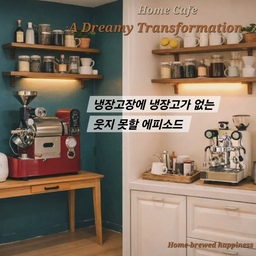 #냉장고장잘써보장 #홈카페장 #커피로스터기 
냉장고 자리였던 이 공간, 그냥 두기엔 너무 아까웠어요
👉 BEFORE
구축 구조라 싱크대 옆에 딱 냉장고 하나 들어가던 자리
계획 없이 쓰다 보니
큰 로스팅 머신만 덩그러니 놓인,
“용도는 있는데 분위기는 없는 공간”이었어요
처음엔 여기에 감성 홈카페 존 만들겠다고 냉장고를 
세탁실로 옮기고 원두 로스팅 머신까지 들였어요.
근데… 생각보다 훨씬 큼 😅
사이즈에서 한 번 당황, 존재감에서 두 번 당황.
결국 지금은 이 자리에 그대로 두고 쓰는 중이고
냉장고는 세탁실로 이동하게 된 웃픈(?) 에피소드 
덕분에 원두를 사서 직접 볶은 커피를 마시고 있어요 
그래도 그냥 둘 수는 없죠
애매한 이 공간, 오히려 제대로 살려보려고요
👉AFTER 마지막 사진으로 AI에게 부탁 .. (계획 중)
이 공간, 제대로 살려서
홈카페 무드로 바꿔보려고 합니다 ☕️
✔️ 벽 중심에 “HOME CAFE” 레터링으로 시선 고정
✔️ 우드 선반 + 간접조명으로 위쪽 볼륨 채우기
✔️ 하부는 머신 중심으로 정리해서 깔끔하게
✔️ 소품은 줄이고 톤 맞춰서 카페 느낌 살리기
냉장고 대신 ‘머무르고 싶은 공간’으로 바꾸는 중이에요
오히려 집에서 제일 감성적인 공간이 되도록 
완성되면 제대로 보여드릴게요 :)
그게 언제가 될지는 ㅠㅠ 😭
 #홈카페인테리어 #홈카페꾸미기  #주방인테리어
#냉장고장활용 #틈새공간활용 #공간활용인테리어 #구축인테리어 #셀프인테리어 #오늘의집 #주방꾸미기
#beforeafter  #비포애프터 #인테리어변화 #홈스타일링 
#홈카페무드 #카페감성 #우리집카페 #냉장고장홈바 
