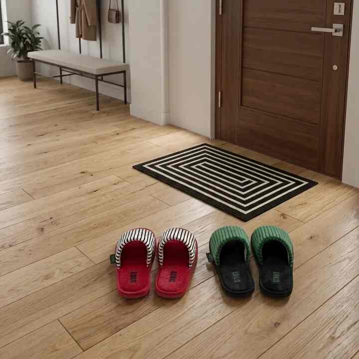 底はナチュラルな木目の床で私の好みいっぱい詰め込んで完成🚪🌿
ミニマルな足場の前に並んで置かれたカラフルなスリッパが我が家シグネチャーポイント！毎日向かい合う空間が綺麗だから、帰り道がもっとときめくよ🏡

＃発売トラッグ

