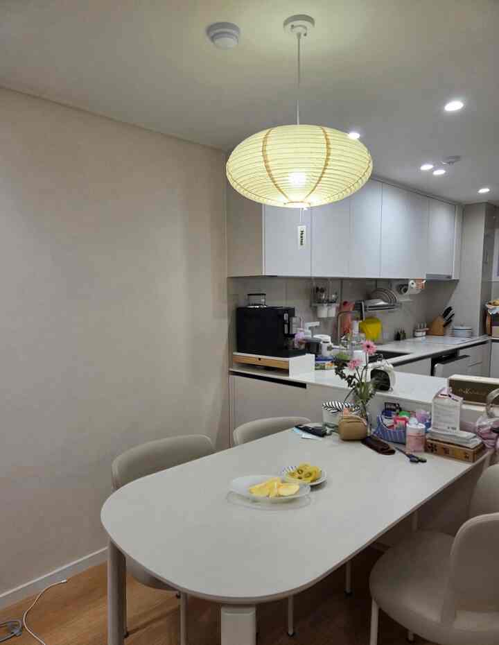 南大門の器市場から連れてきた新しい食器を一日でも早く使ってみたかったので、食後少しフルーツタイムを持っていました。 🍎🥝

サクサクりんごは涼しく見える半透明の楕円形の皿に、甘いゴールドキウイは可愛いブルーストライプの皿に分けて入れてみました。ここにレトロな感性のパステルブルーカトラリーまで添えて、普通の果物も素晴らしいホームカフェデザートのように感じられるのでしょうか？  

ほのかな暖かいダイニングペンダント照明の下、丁寧にコーティングして輝く白い食卓に向かって座って、ドランドラン一日を仕上げるこの時間が本当に大切ですね。リラックスしたパジャマ姿で、新しいフォークを持っているペアの姿からもゆったりとした気がします。お好みいっぱいの綺麗な器のおかげで、今後我が家の食卓がより多彩で幸せになると思います。 ✨  

＃今日の家＃オンラインハウス＃新婚夫婦の日常＃フルーツタイム＃デザートタイム＃ホームカフェ＃フルーツプレート＃デザートプレート＃パステルカラー＃ナムデムンボウル市場＃笑顔幸せ＃ホームスイートホーム＃コンスープ記録集