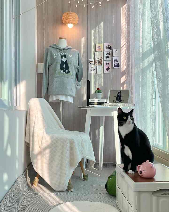 #댕냥공간비포애프터
私は子供と一緒に少しずつ家を変えました。
猫用品が増え始めて
空間もお子さんに出してくれました！

ベランダ空間と寝室空間の
変化した姿を共有してみましょう！

After - ポーチ

ホームカフェ兼ラウンドエリアです。
ラウンドはキャンプボックスに座っています。  #베란다활용