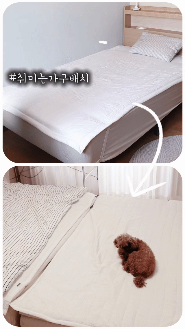 ✅高2息子の部屋のベッドをお部屋に〜お部屋は狭くなりましたが、蜂蜜にはいいです。

部屋に勉強するときベッドがあるので、寝たくて嫌だという高2息子の要請で

高2息子の部屋のベッドを奥に運んで 

ベビーベッドと並んで配置しました〜


🤍 二つのベッドが部屋を占めた 

お部屋は狭くなりましたが、ベッドが大きくなるので、あちこちに転がしてもいいです。

クマと一緒に寝るのにスペースが広がって 

なぜキングサイズのベッドを使うのかわかりますねㅎ

クマも楽で、私も眠り過ぎて楽で、むしろいいですね〜😘

＃趣味は家具の配置＃家具の配置＃ベッドの配置＃インテリアのヒント＃家の装飾＃家具のインテリア＃家具の移動＃広いベッド＃ホームスタイリング＃インテリアグラム＃私たちの家の寝室＃ミニマルなインテリア＃寝室のインテリア＃スペース活用＃インテリアの小道具＃寝室の装飾