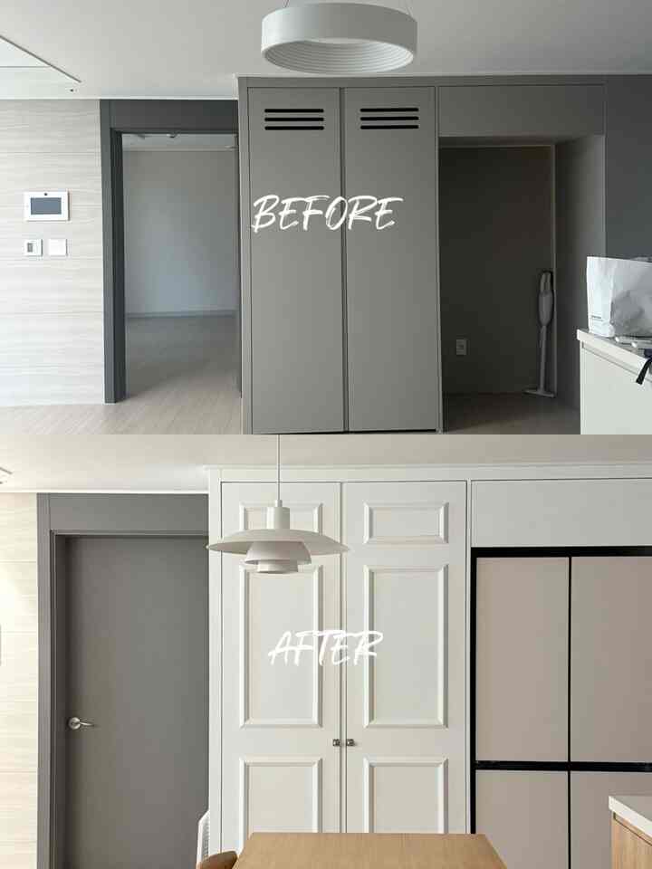 キッチン Before & After 便 


新婚ハウス入居してからちょうど1年になっていく新婚夫婦です☺️
私が入居した新婚ホームは3年しかない新築でしたが、 
アパートならではのグレイトンインテリアがとても嫌で全部セルフにリモデリングしました 
