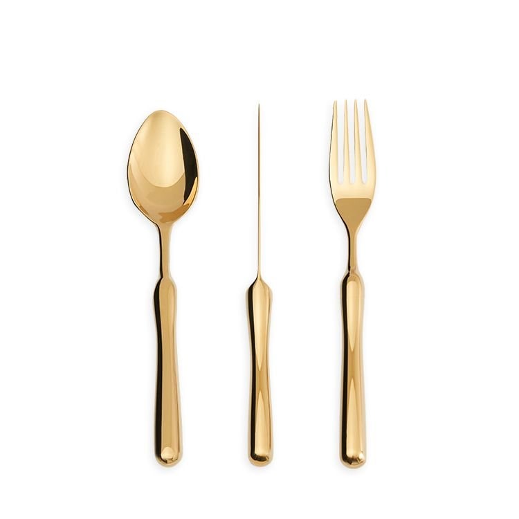 HORANG デザートカトラリー スプーン＆フォーク＆ナイフ ゴールド 3点