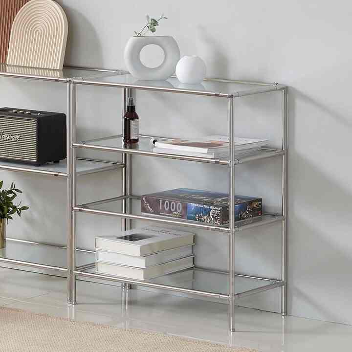 4段 Finsteel モジュール ガラス テーブル 600［9色］