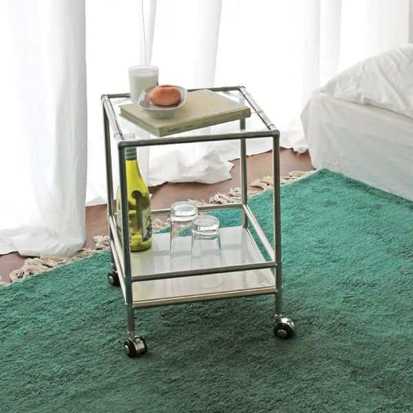 【完成品】2段 キャスター＆ガード付き モジュール ガラス ラック 525［7色］