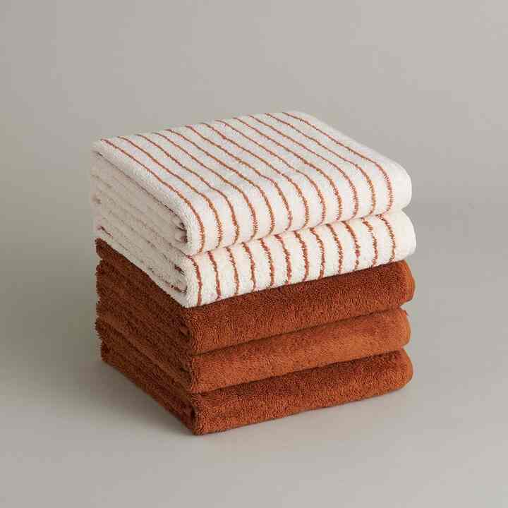 フェイスタオル アーモンドストライプ2枚＆アーモンド3枚セット