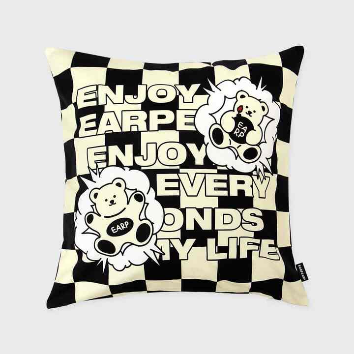 CHECK BOARD BABA-BLACK/IVORY クッションカバー
