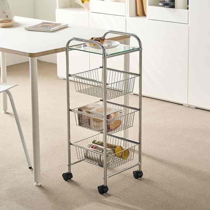 FIMS ワゴン バスケット付き ガラス天板 中型