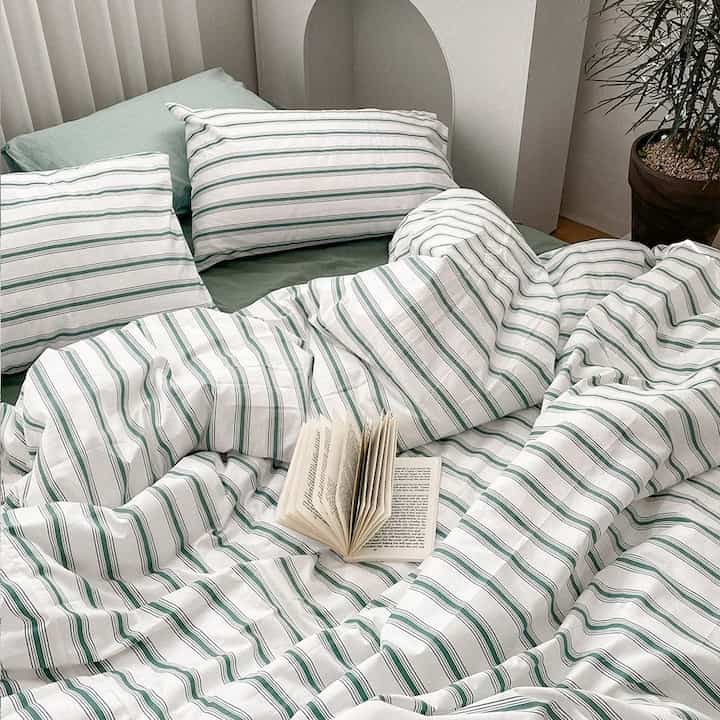 グリーン ストライプ 布団カバーセット［2色・2サイズ］
