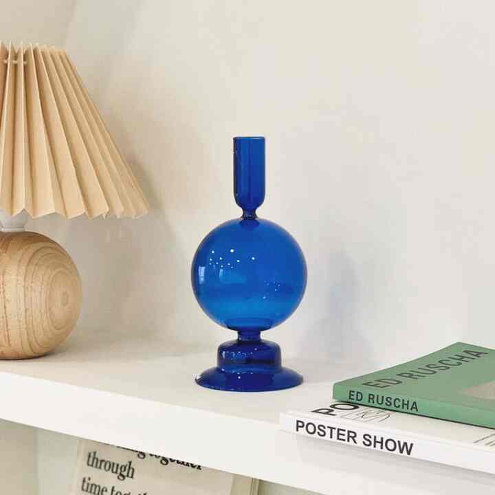 ガラス オブジェ キャンドルスタンド ブルー円形タイプ