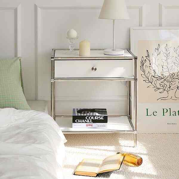 2段1列 モジュール ガラス ラック 上段引き出し付き 480［6色］