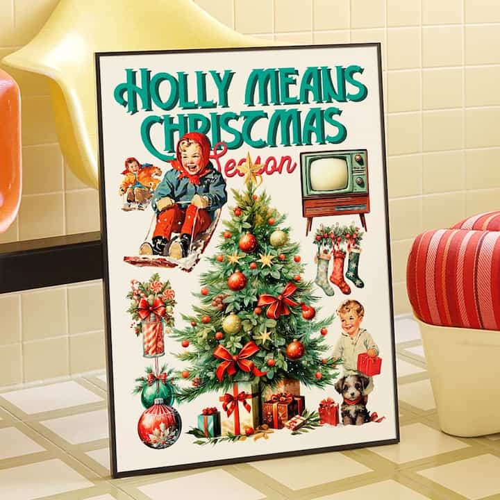 ワクワクするクリスマス ポスター C14 レトロ ホリー［5サイズ］
