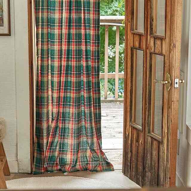 グリーンチェック カーテン 134x200cm