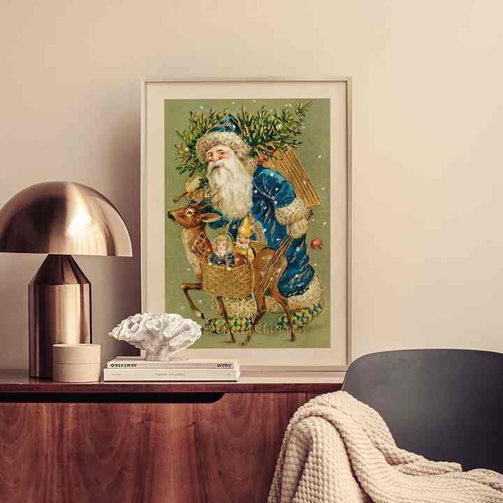 クリスマス アートポスター 青い服のサンタ［5サイズ］