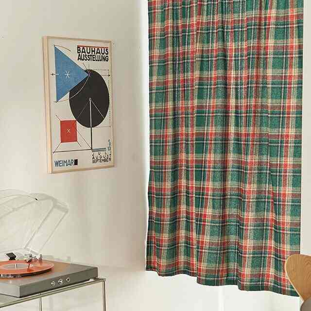 グリーンチェック カーテン 134x150cm