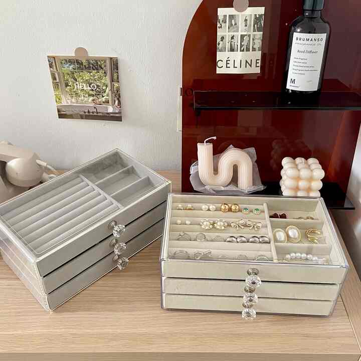 3段 ベルベット ジュエリーボックス［2色］