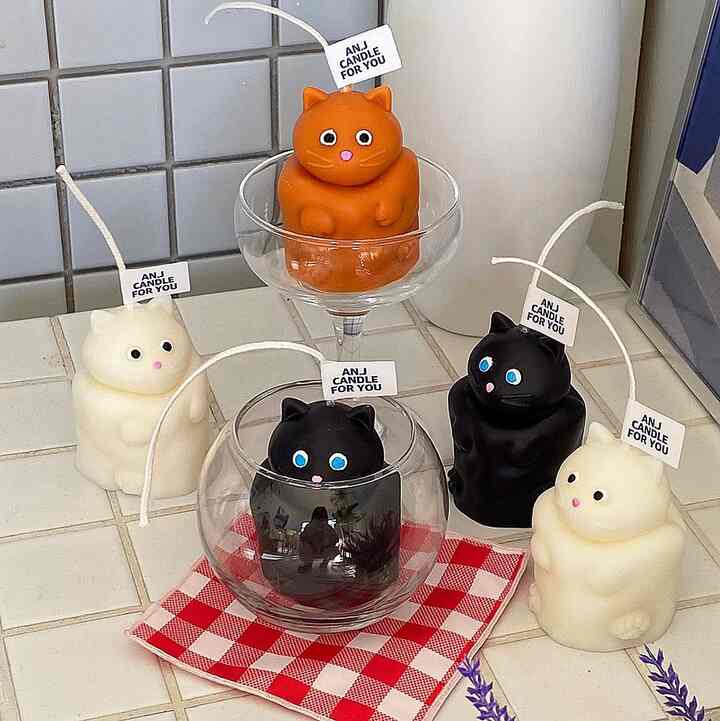 にゃんこ オブジェ キャンドル［3色］