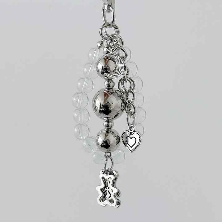 ベア シルバー キーホルダー ハート スター ビーズストラップ