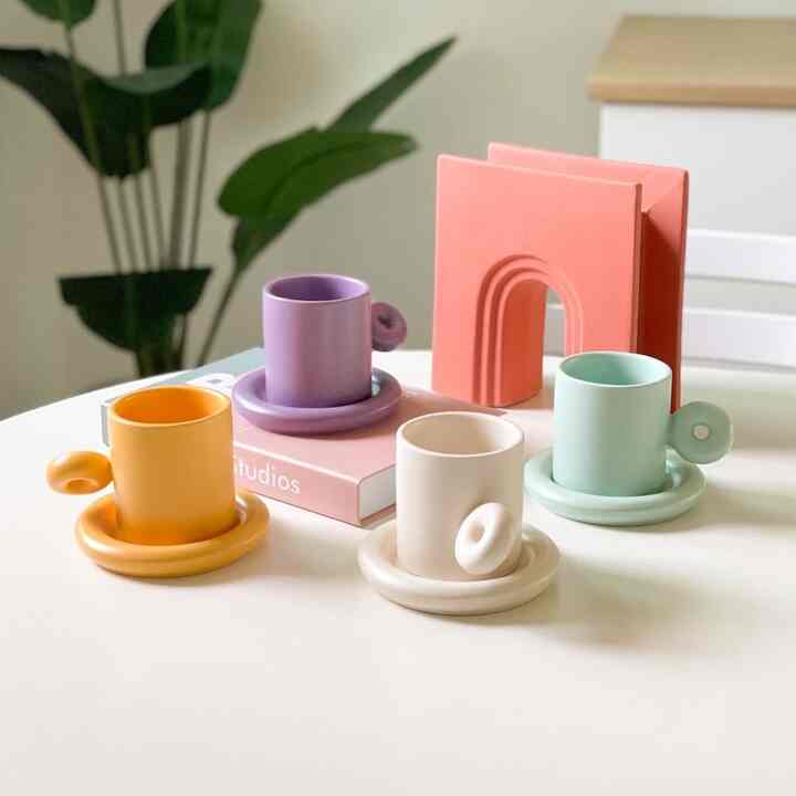 マットパステル ドーナツリングマグ＆ソーサーセット［4色］