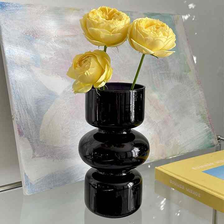 ブラック ユニーク インテリア オブジェ ガラス 花瓶［2色］