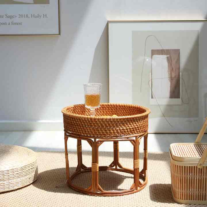 ラタン 円形 ミニテーブル