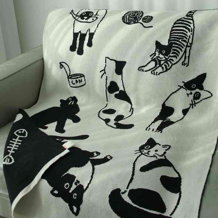 猫 両面 ニット ブランケット［2色・3サイズ］