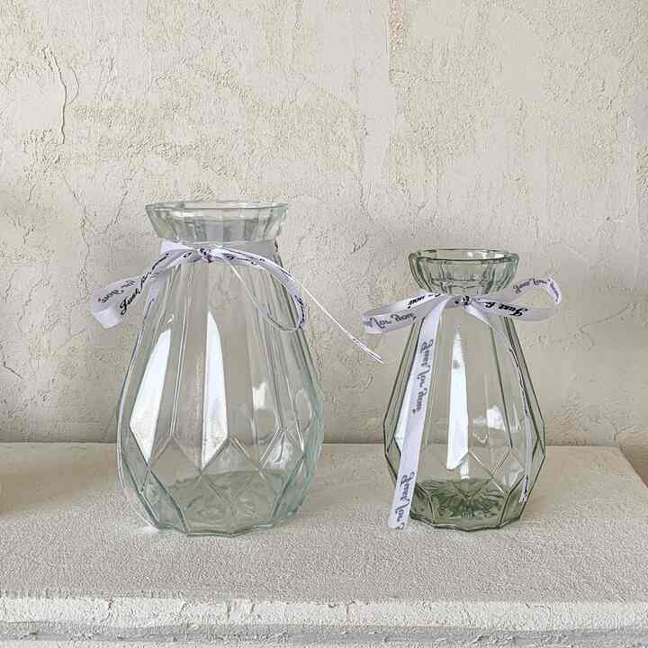 ダイヤ ホリ レタリングリボン ガラス 花瓶［2サイズ］