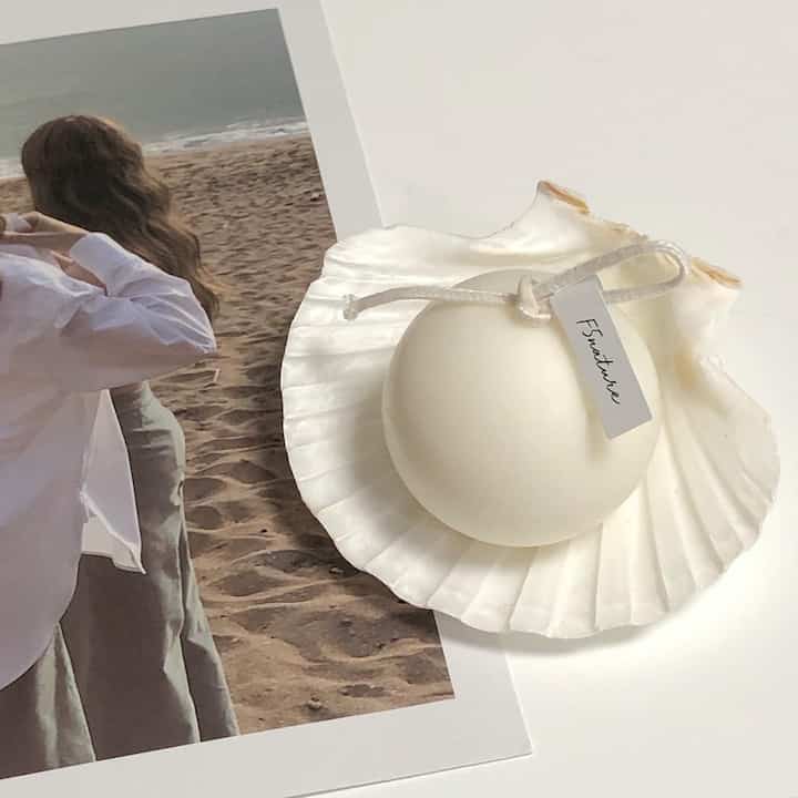 パールミニキャンドル+貝殻トレイ オブジェキャンドル