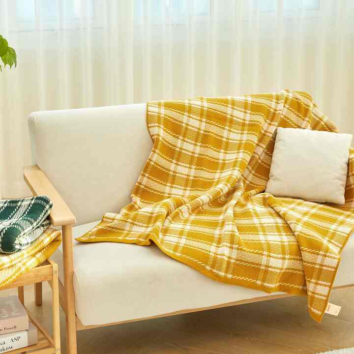 チェック ニット ブランケット［2色・3サイズ］