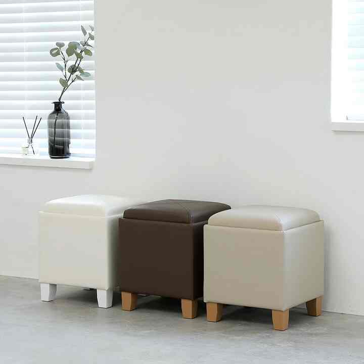 pompom レザー 収納付き スツール［3色］